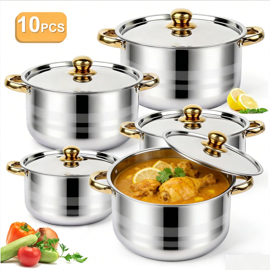 Home Cooking Set - Zestaw garnków ze stali nierdzewnej, nowoczesny